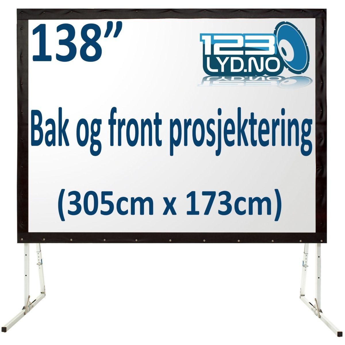 Lerret brukes til front og bak prosjektering 138″ (305x173cm) i 16:9 format