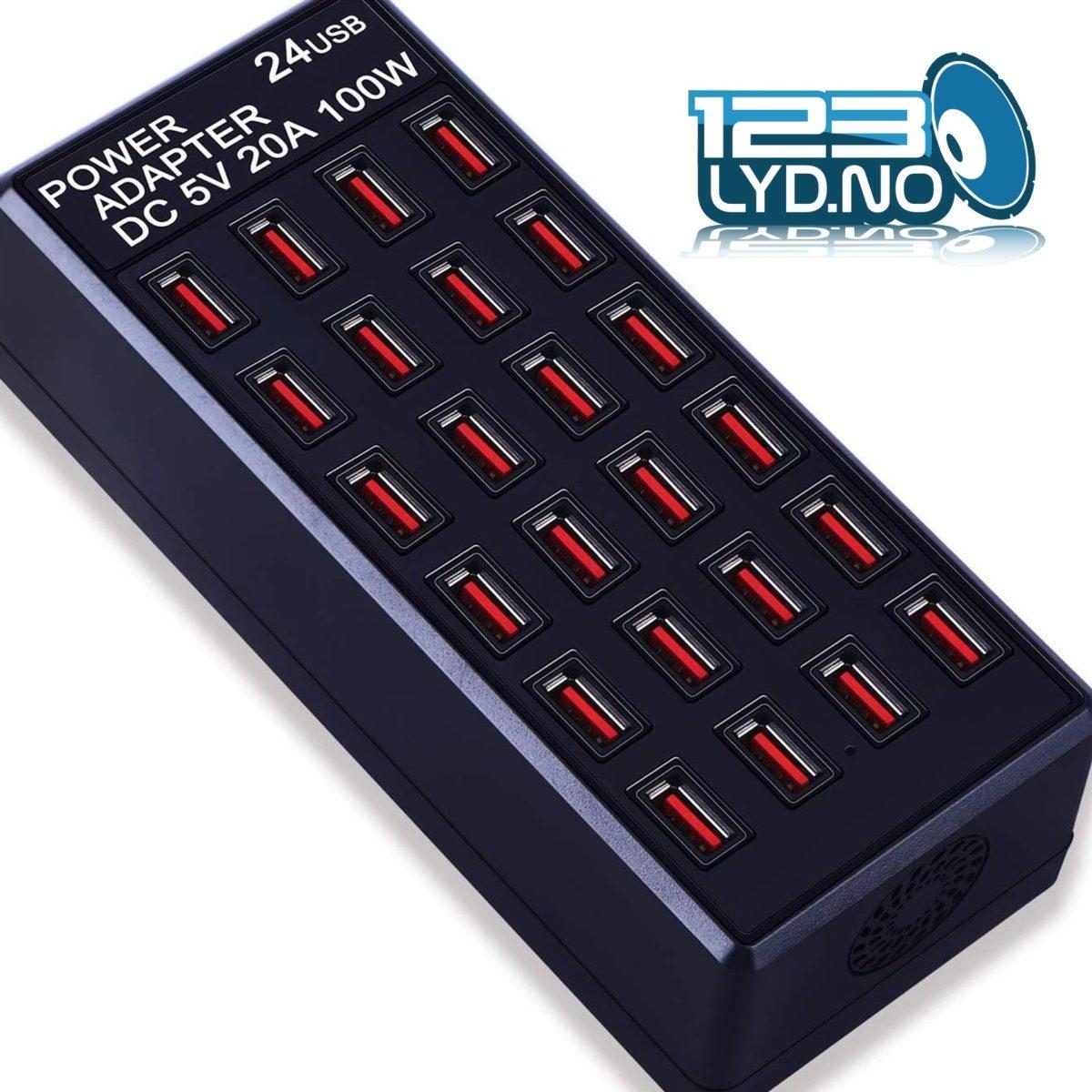 USB Lader med 24 ladepunkter, perfekt å legge frem på fest