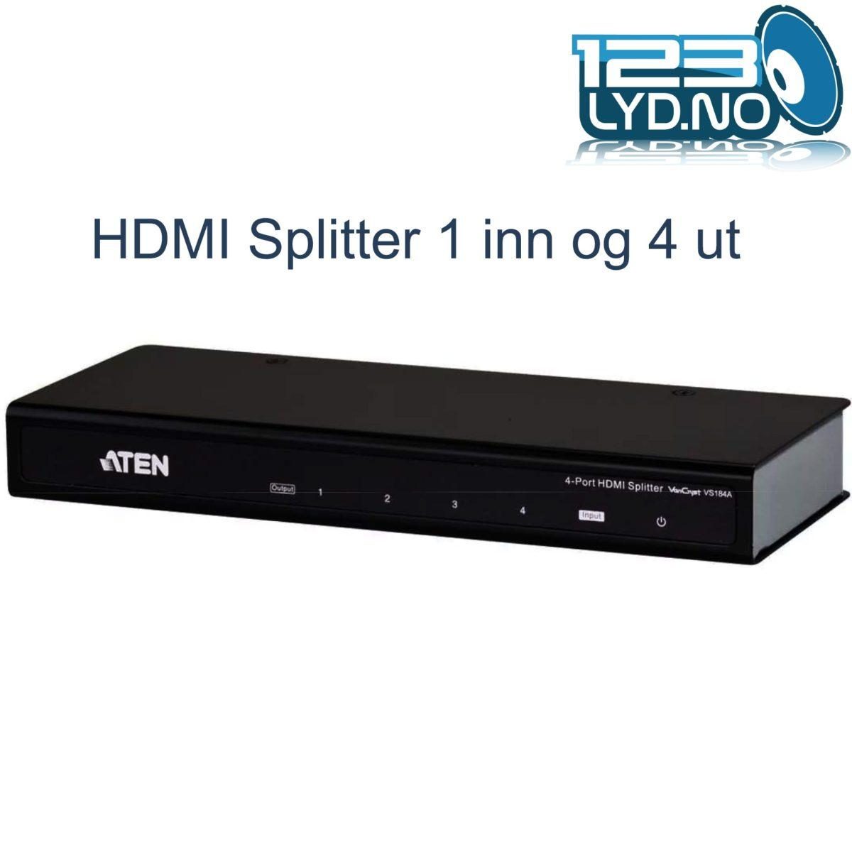 HDMI Splitter 1 inn og 4 ut for HD 4K og 3D