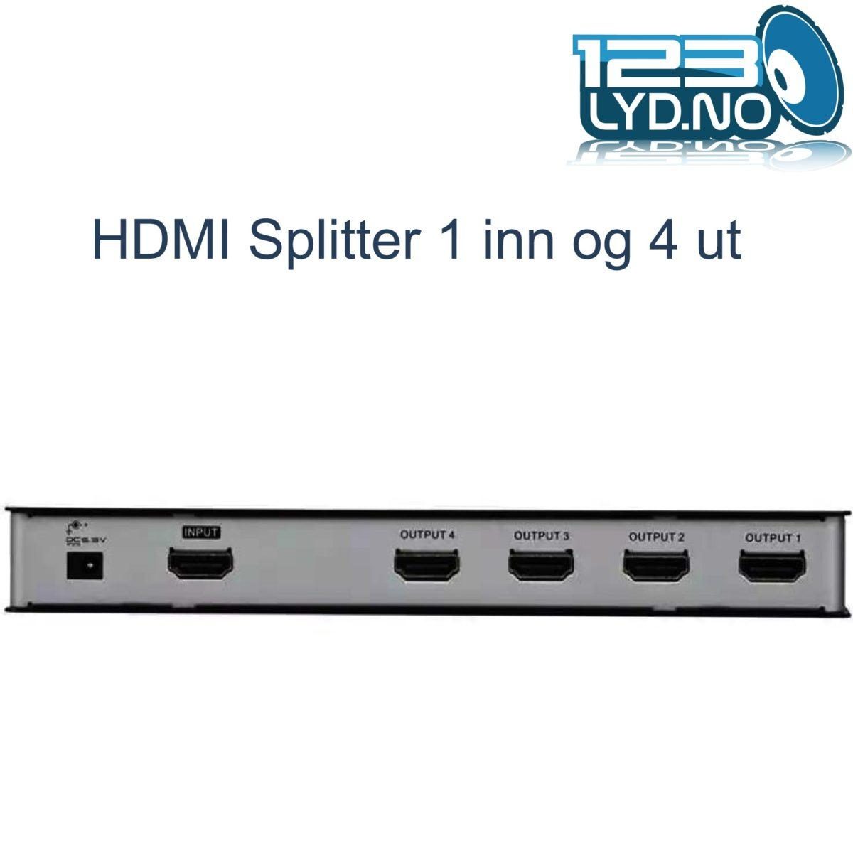 HDMI Splitter 1 inn og 4 ut for HD 4K og 3D