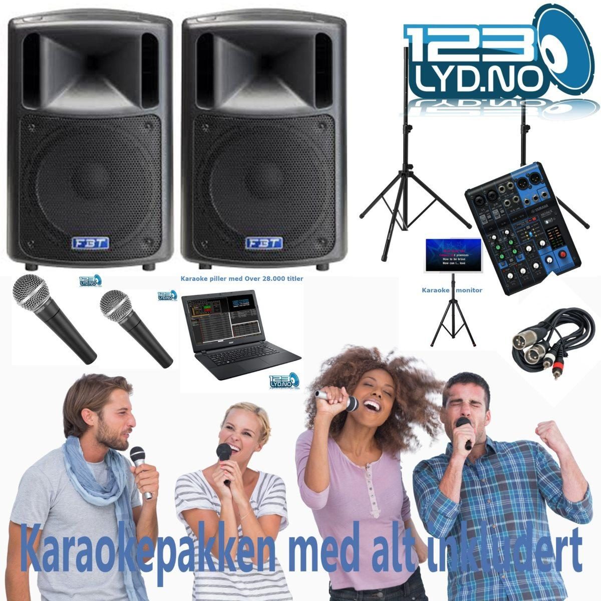 Karaokepakke inkludert høyttalere og kabler